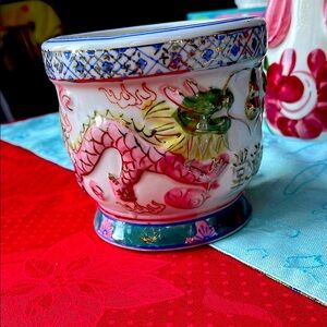 Vintage Dragon Motif Ceramic Art Piece, flower pot